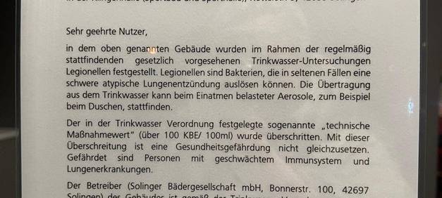 Legionellenbefall in der Klingenhalle Solingen