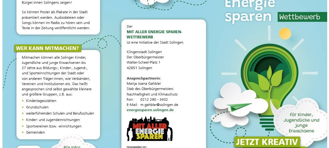 Bewerbung für Solinger Energiespar-Wettbewerb noch möglich