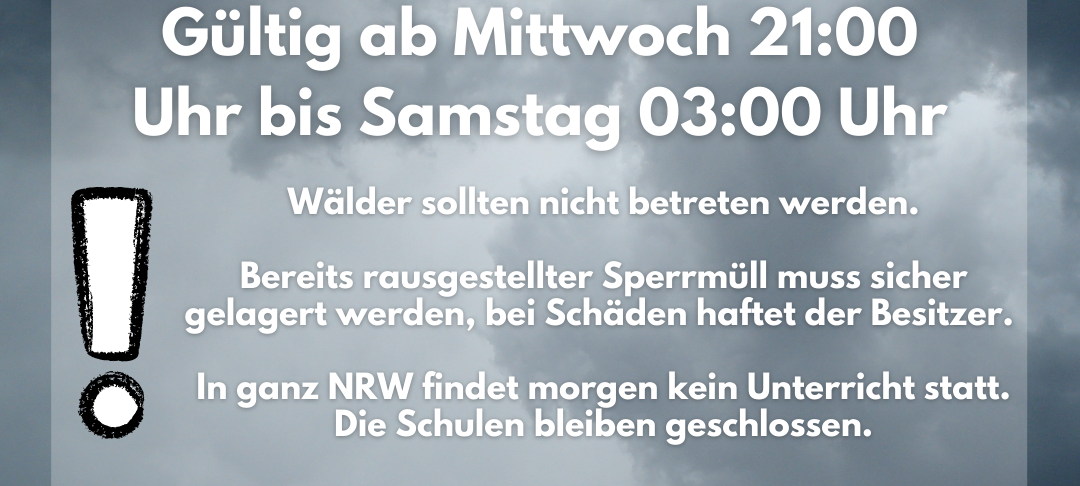 Unwetterwarnung für das RSG-Land