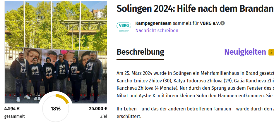 Spenden für Opfer des Brandanschlags Grünewalder Straße